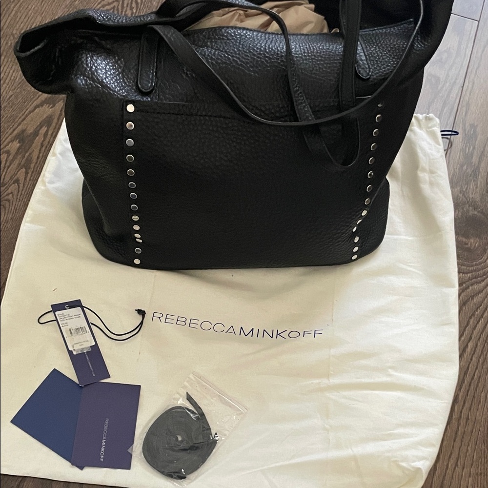 Rebecca Minkoff Black Leather Tote with Silver Studs